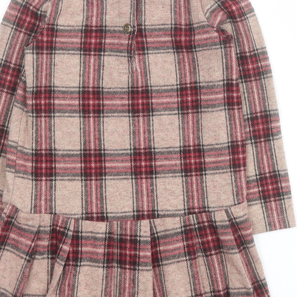 NEXT Girls Pink Plaid Polyester A-Line  Size 2-3 Years  Round Neck Button