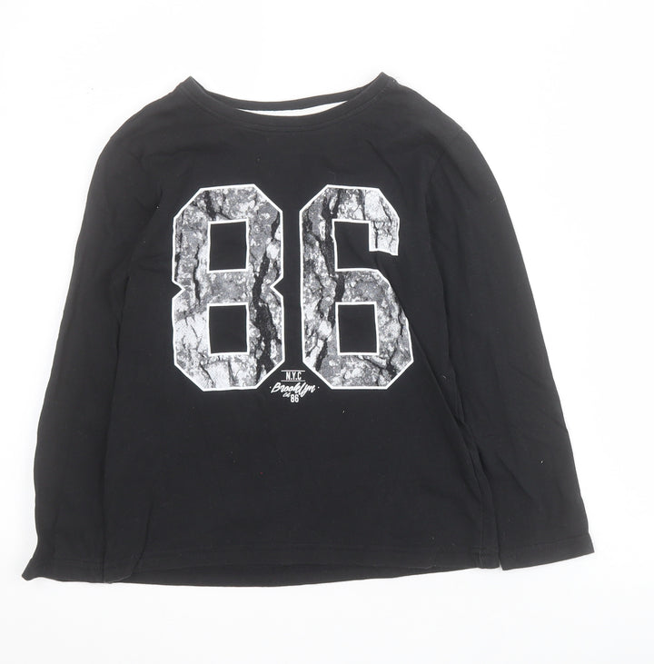 Primark Boys Black 100% Cotton Pullover T-Shirt Size 7-8 Years Round Neck Pullover