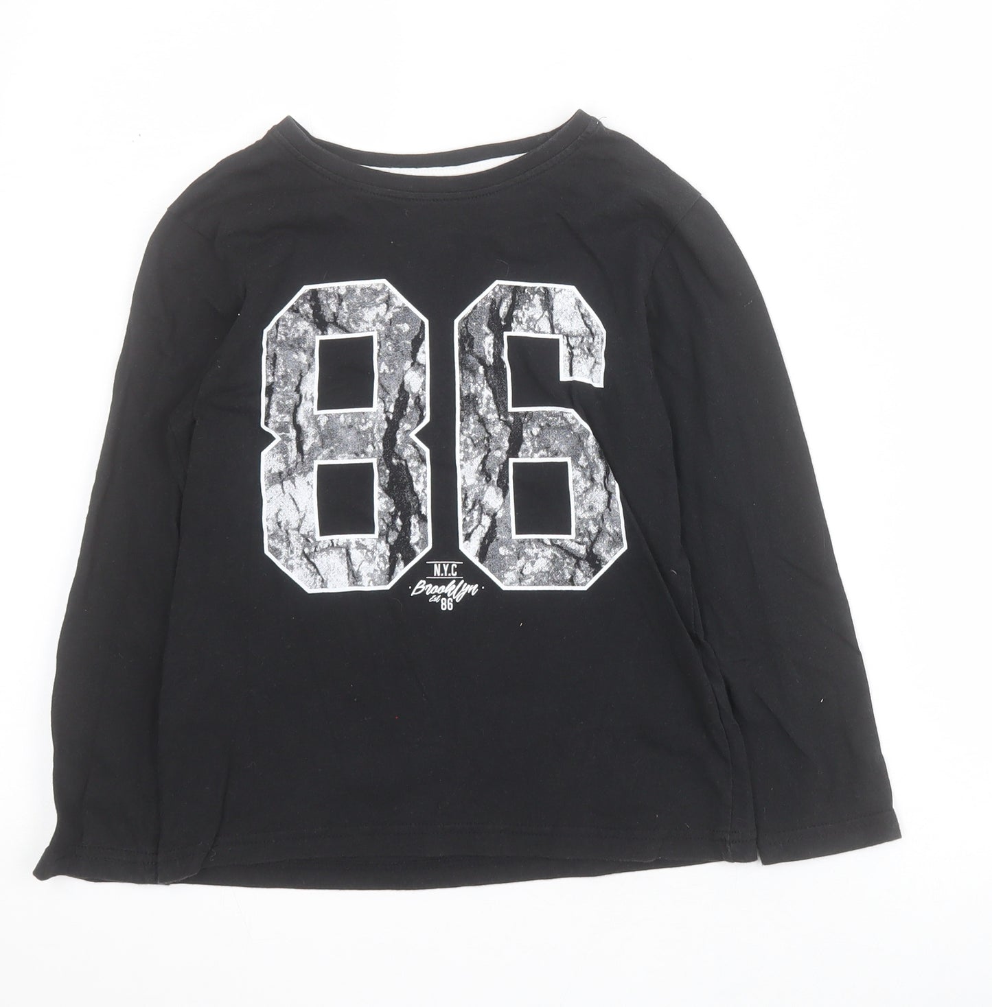 Primark Boys Black  100% Cotton Pullover T-Shirt Size 7-8 Years Round Neck Pullover