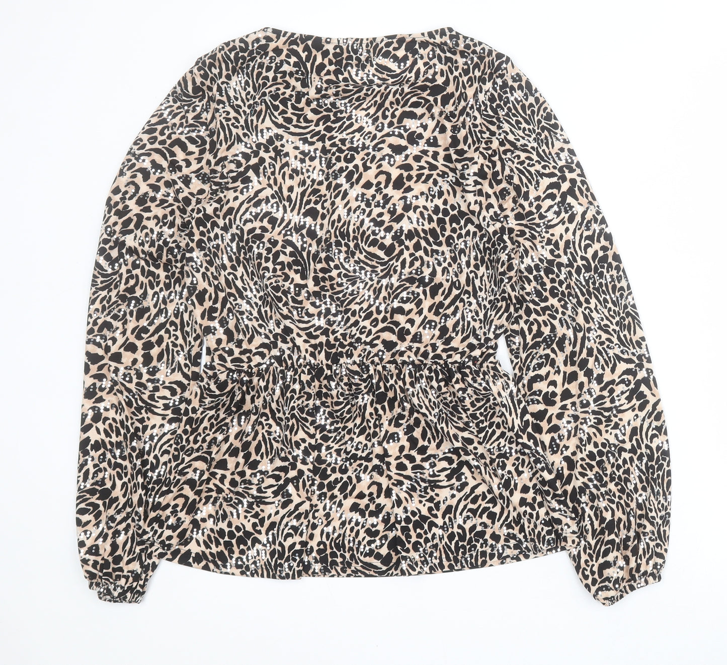 F&F Womens Beige Animal Print Polyester Basic T-Shirt Size 6 Round Neck