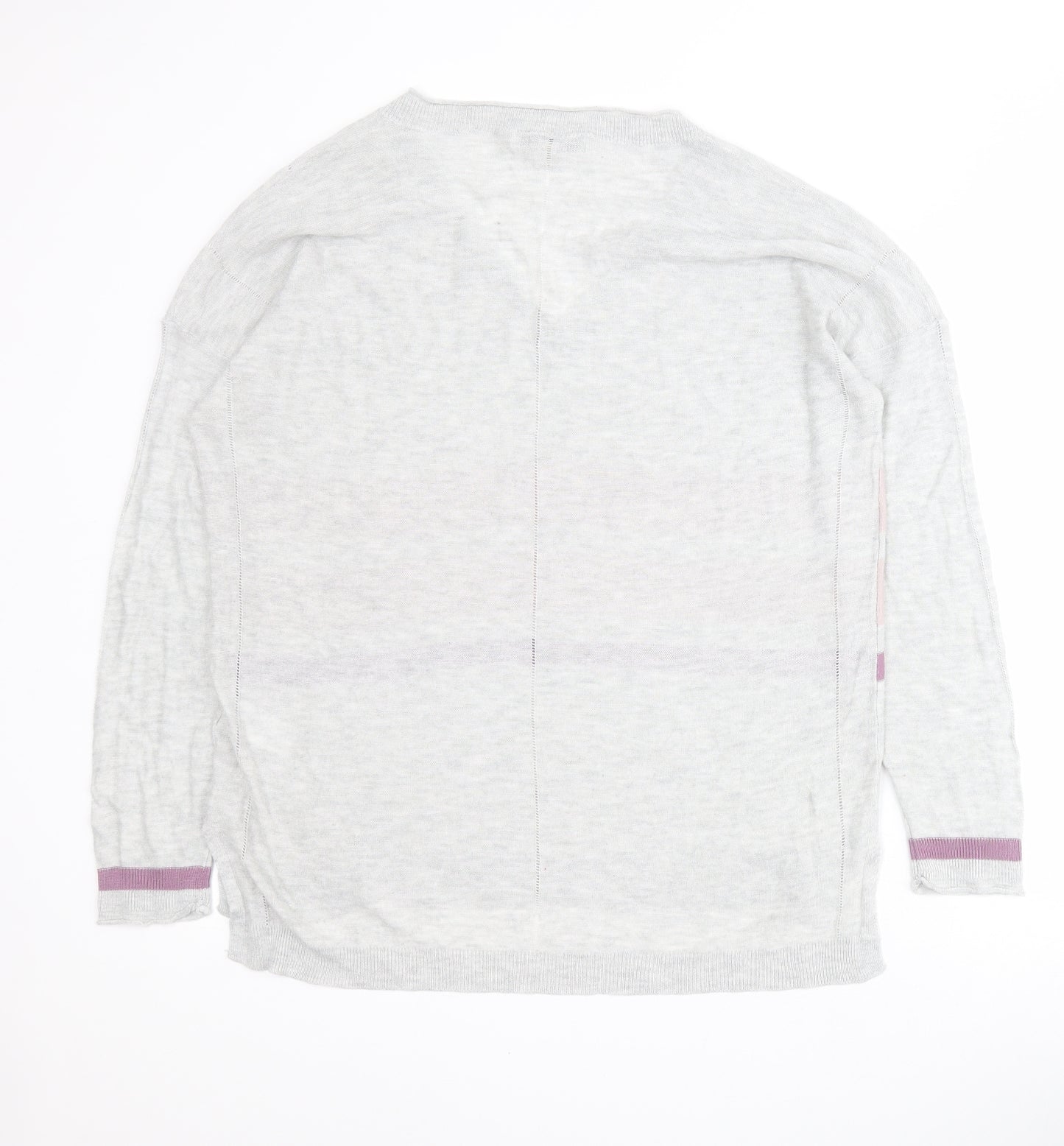 NEXT Womens Grey V-Neck Striped Viscose Pullover Jumper Size 16