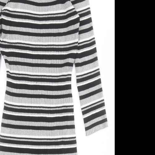 LU NYC Womens Black Striped Viscose Bodycon  Size M  Round Neck Pullover