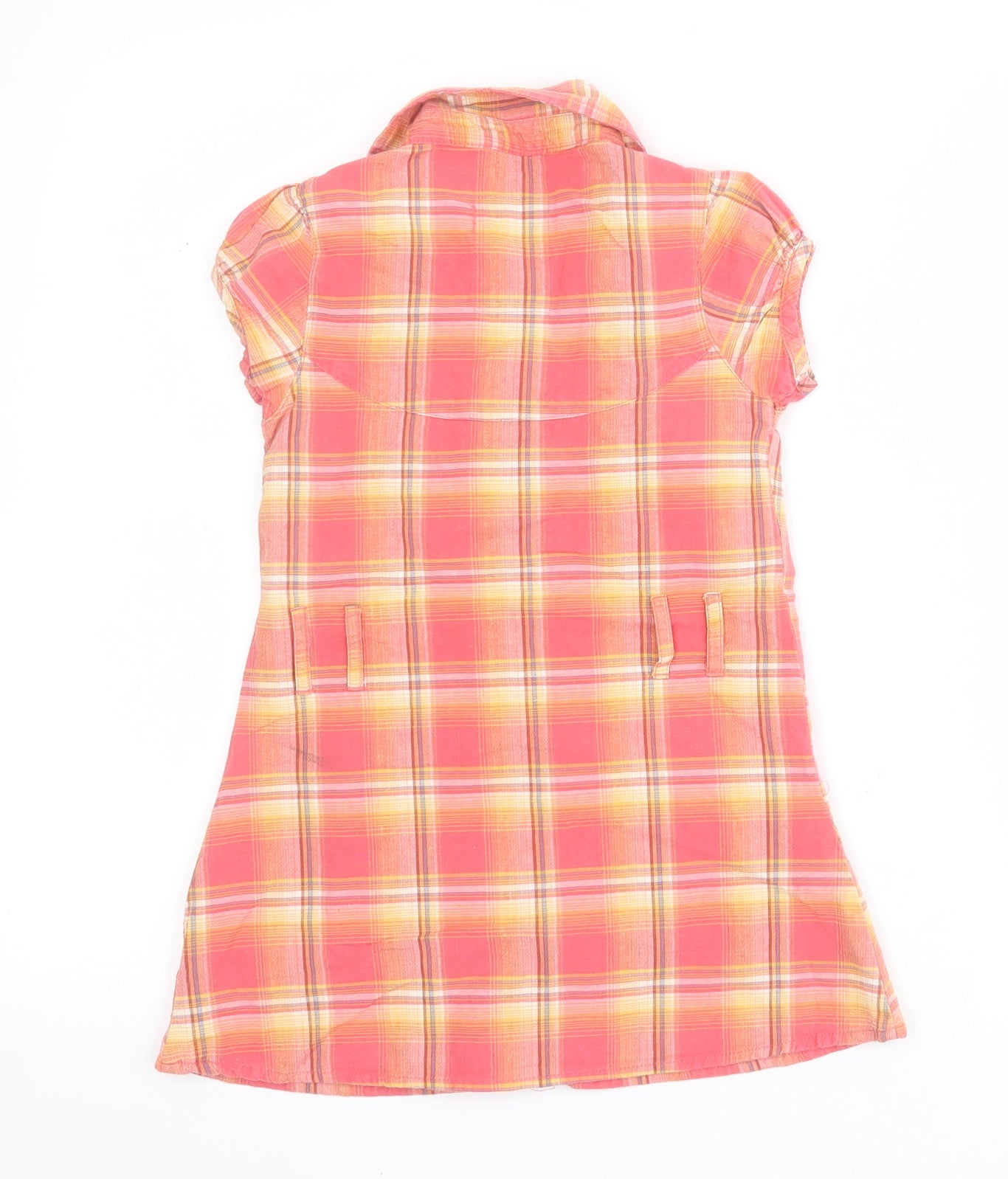 Marks and Spencer Girls Pink Plaid 100% Cotton Shirt Dress  Size 5 Years  Collared Button