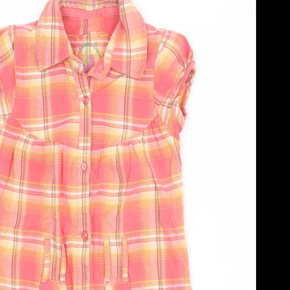 Marks and Spencer Girls Pink Plaid 100% Cotton Shirt Dress  Size 5 Years  Collared Button