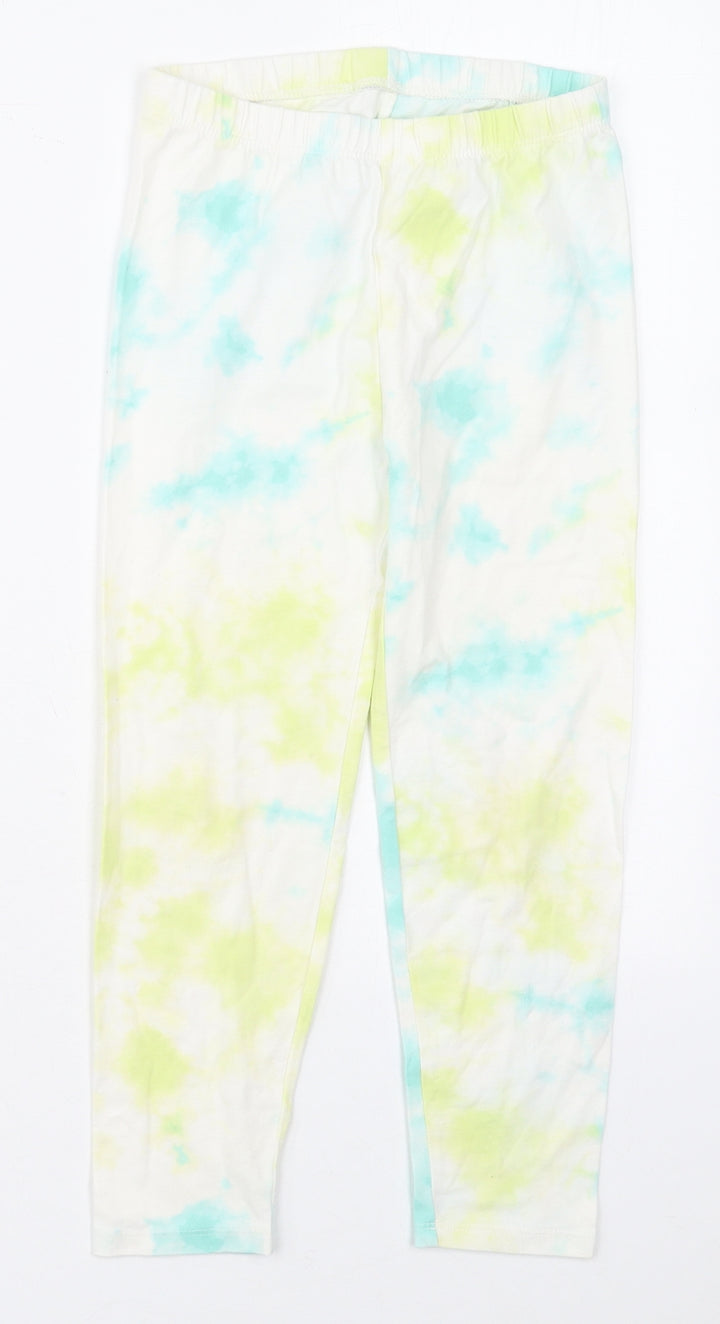 Gap Girls Yellow Cotton Carrot Trousers Size 10-11 Years Regular - Blue Tie Dye