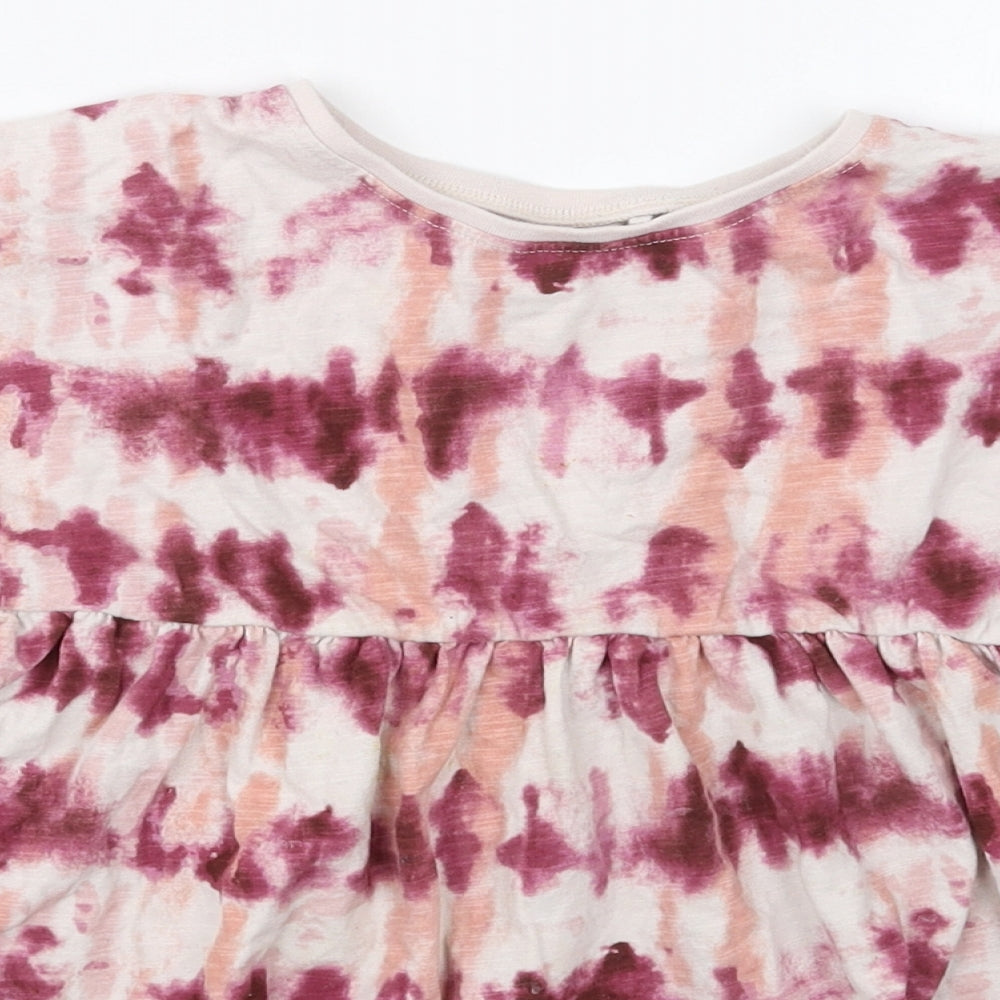 NEXT Girls Pink  Cotton Basic T-Shirt Size 5-6 Years Crew Neck Pullover - Abstract