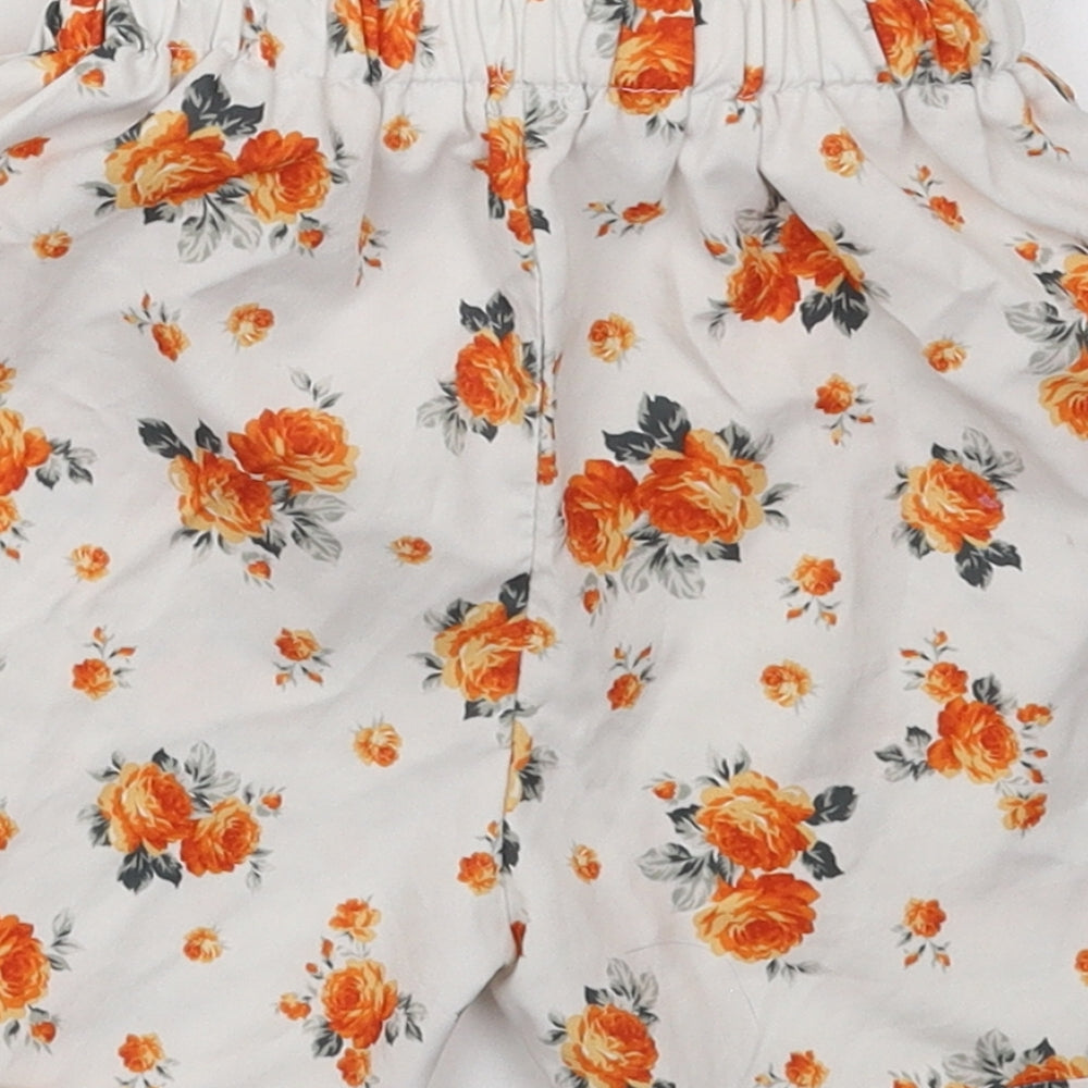 SheIn Girls White Floral Cotton Paperbag Shorts Size 6-7 Years  Regular  - Orange Flowers