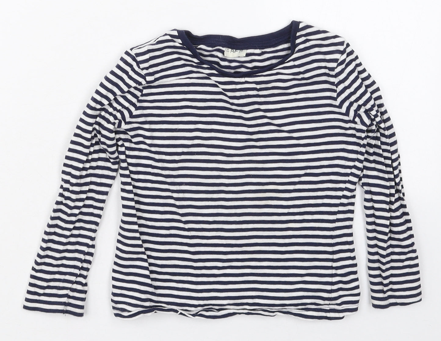 F&F Girls Blue Striped Cotton Basic T-Shirt Size 5-6 Years Crew Neck Pullover