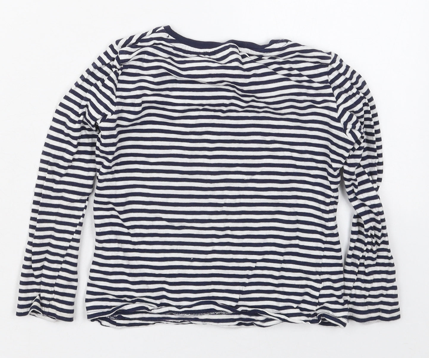 F&F Girls Blue Striped Cotton Basic T-Shirt Size 5-6 Years Crew Neck Pullover