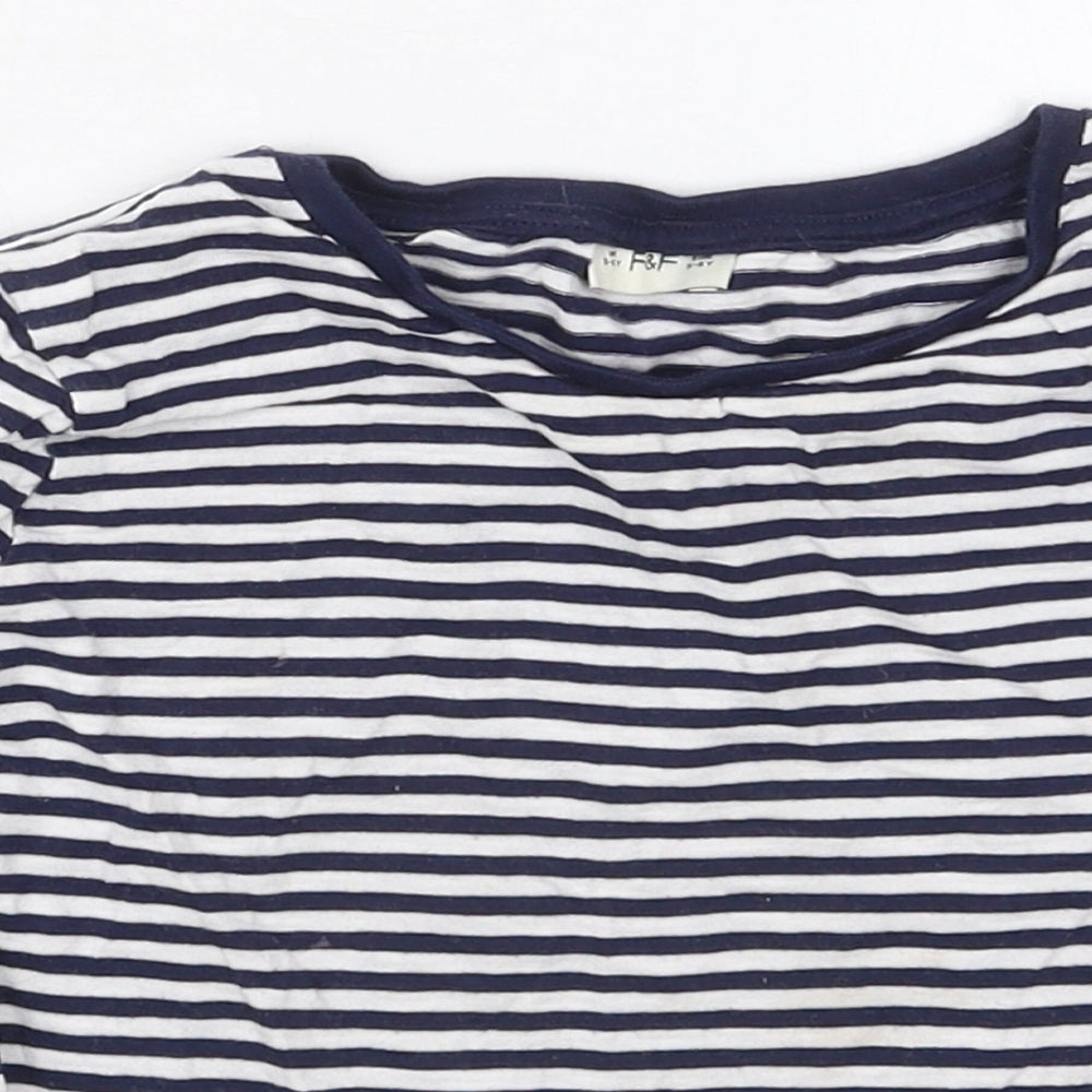 F&F Girls Blue Striped Cotton Basic T-Shirt Size 5-6 Years Crew Neck Pullover