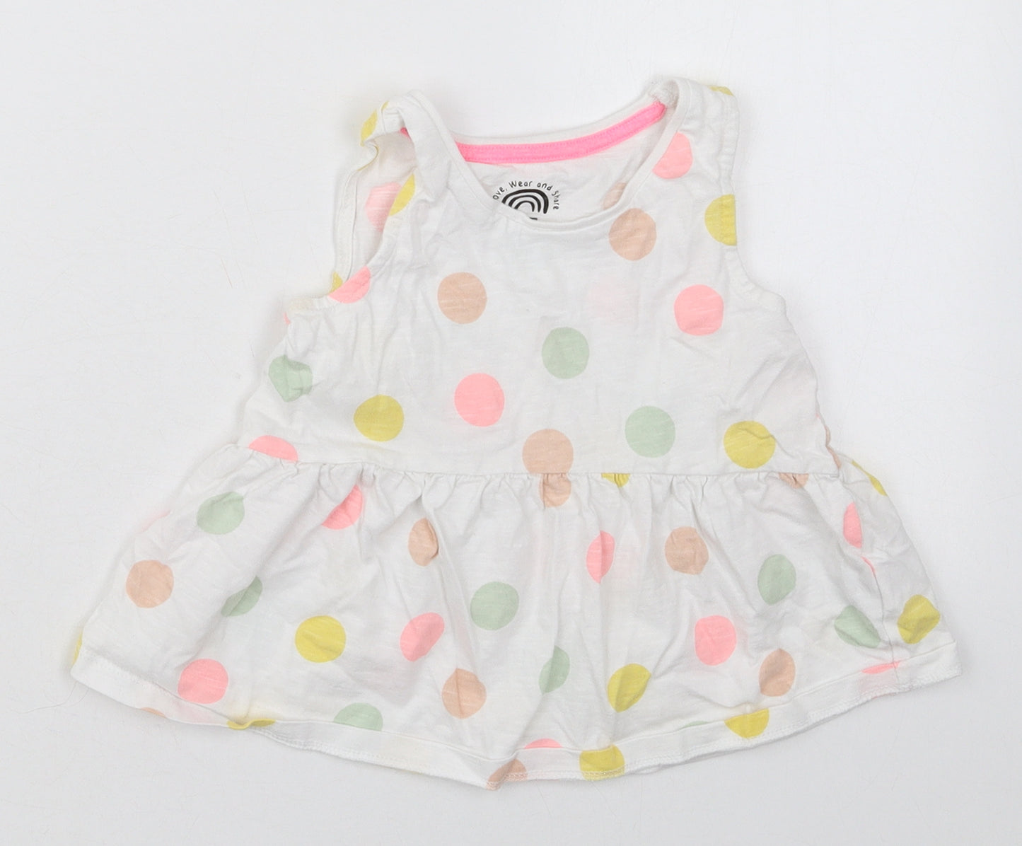 F&F Girls White Polka Dot Cotton Basic Tank Size 3-4 Years Crew Neck Pullover