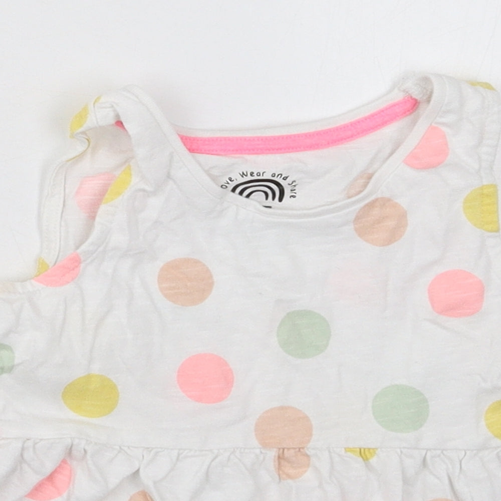 F&F Girls White Polka Dot Cotton Basic Tank Size 3-4 Years Crew Neck Pullover
