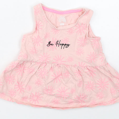 F&F Girls Pink Geometric Cotton Basic Tank Size 3-4 Years Crew Neck Pullover - Be Happy
