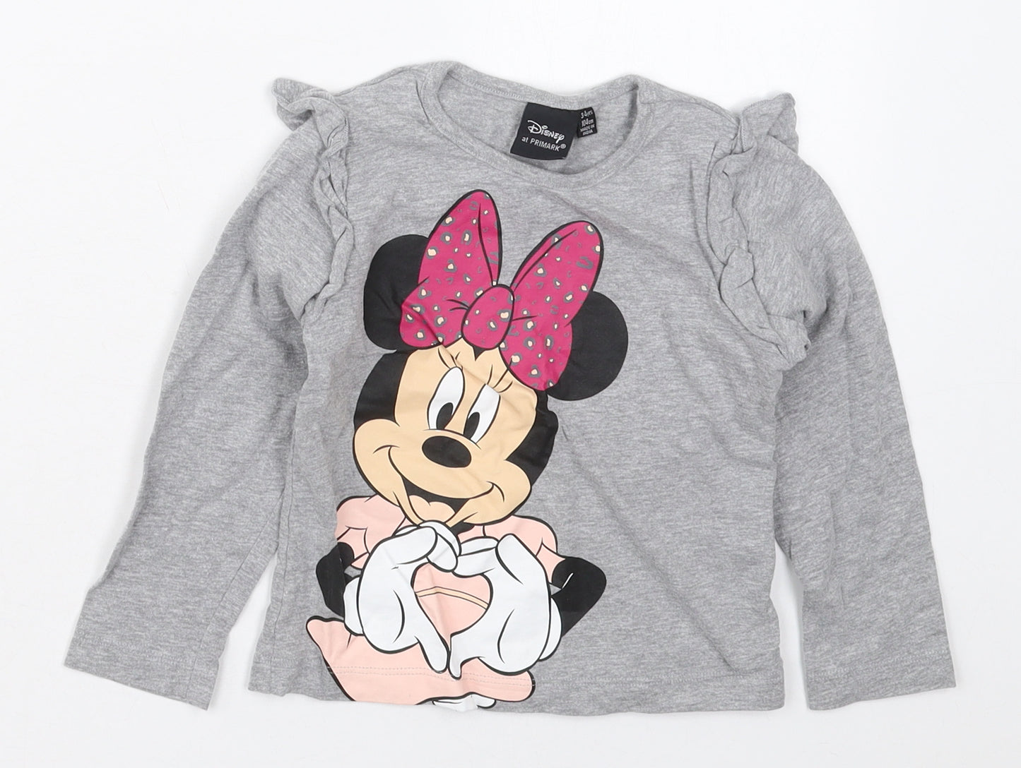 Primark Girls Grey  Cotton Basic T-Shirt Size 3-4 Years Crew Neck Pullover - Minnie Mouse