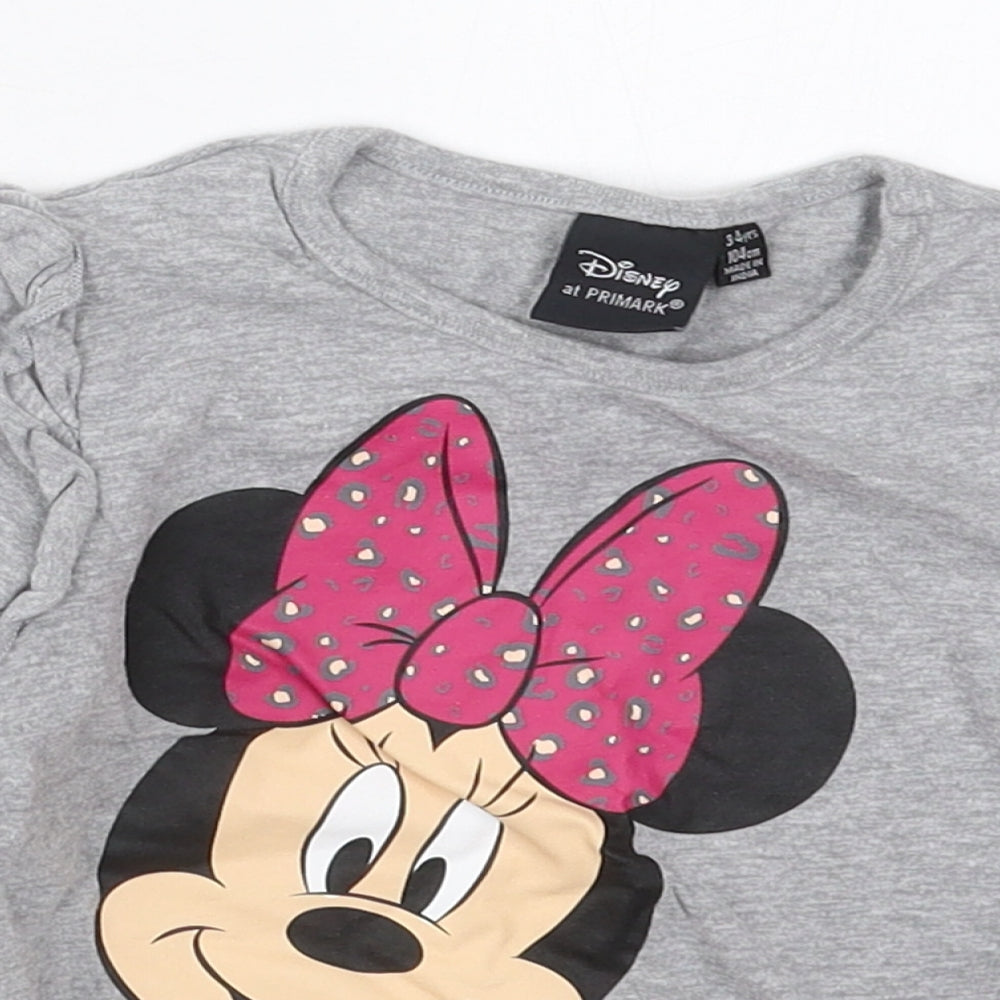 Primark Girls Grey  Cotton Basic T-Shirt Size 3-4 Years Crew Neck Pullover - Minnie Mouse