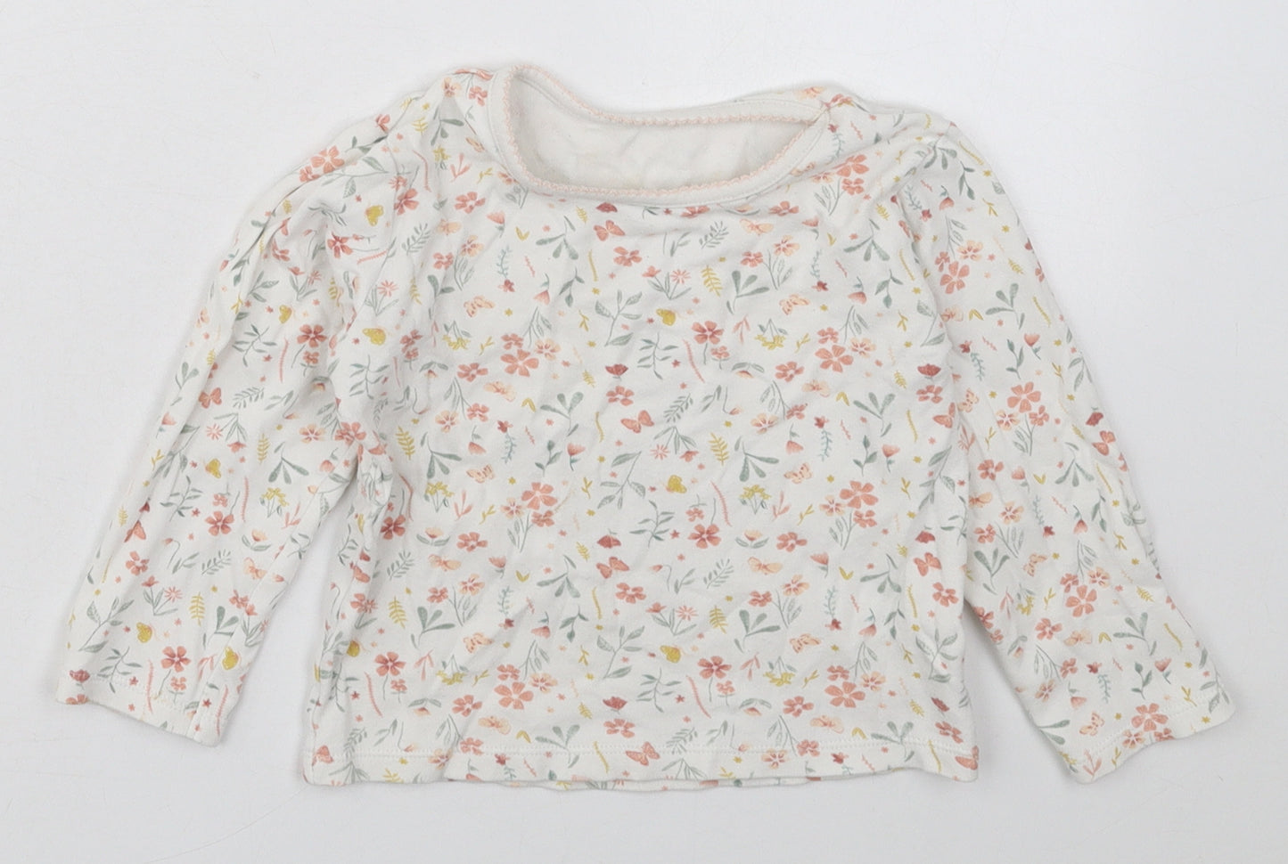 Primark Girls White Floral Cotton Basic T-Shirt Size 2-3 Years Crew Neck Pullover