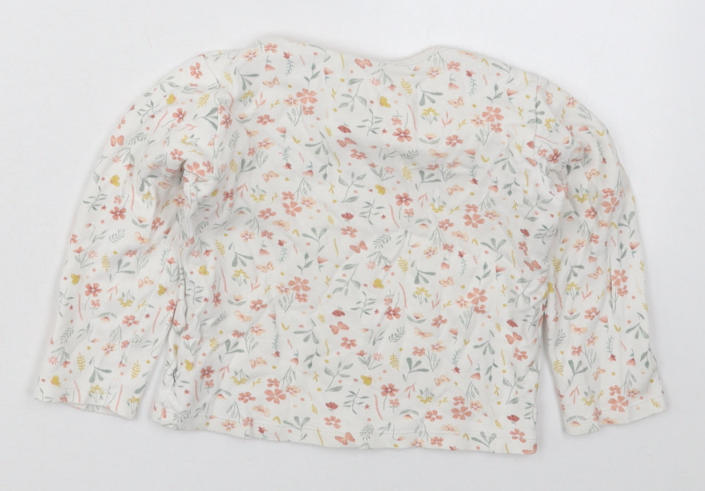 Primark Girls White Floral Cotton Basic T-Shirt Size 2-3 Years Crew Neck Pullover