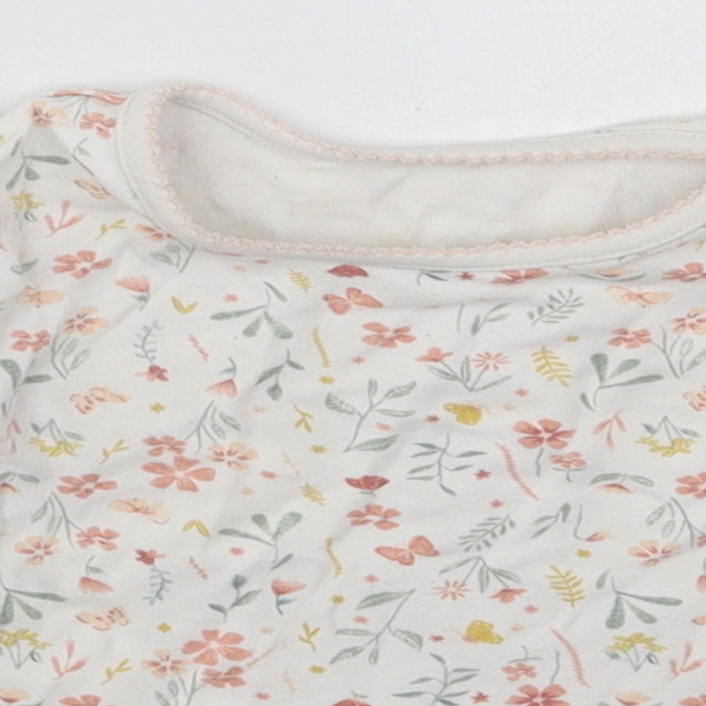 Primark Girls White Floral Cotton Basic T-Shirt Size 2-3 Years Crew Neck Pullover