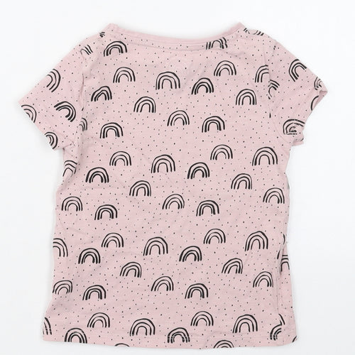 F&F Girls Pink  Cotton Basic T-Shirt Size 3-4 Years Crew Neck Pullover - Rainbows