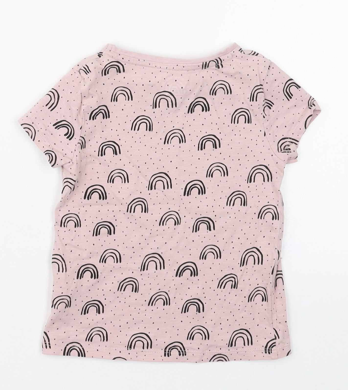 F&F Girls Pink  Cotton Basic T-Shirt Size 3-4 Years Crew Neck Pullover - Rainbows