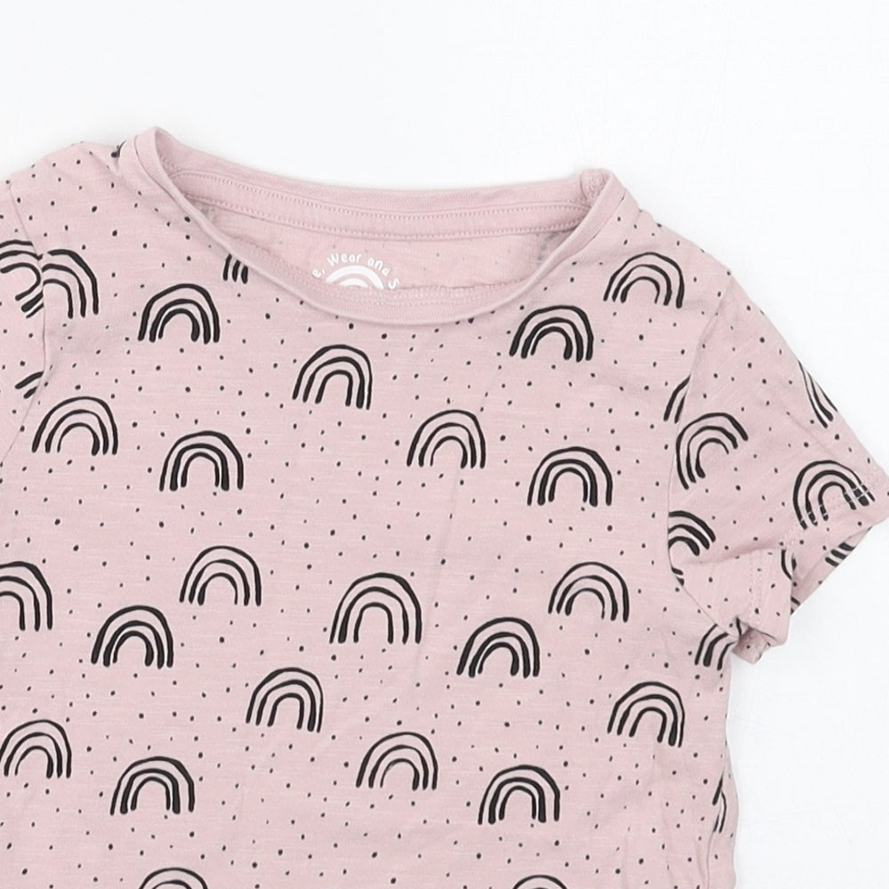 F&F Girls Pink  Cotton Basic T-Shirt Size 3-4 Years Crew Neck Pullover - Rainbows