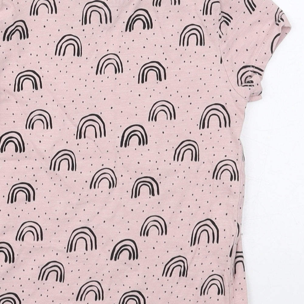 F&F Girls Pink  Cotton Basic T-Shirt Size 3-4 Years Crew Neck Pullover - Rainbows