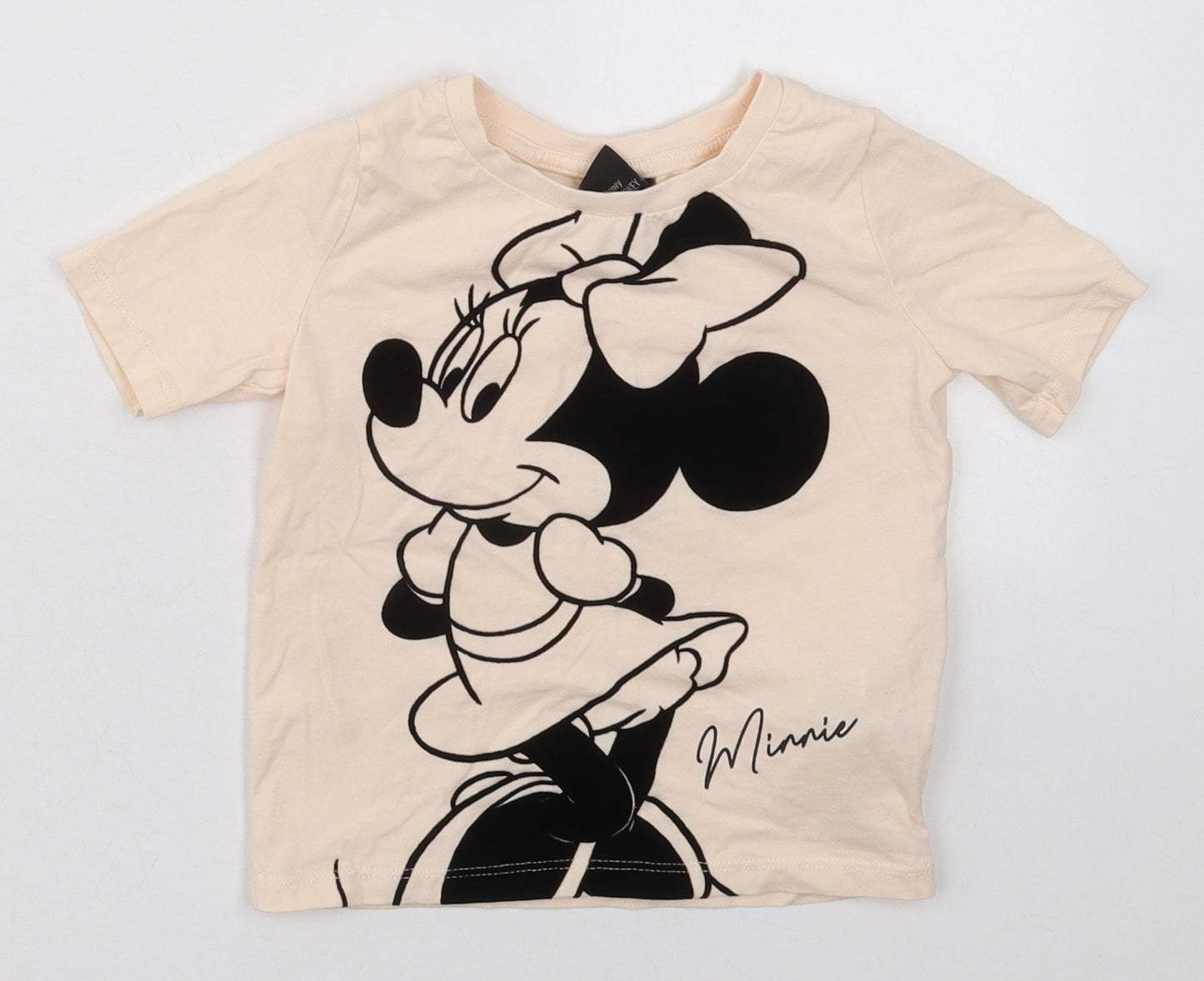 Primark Girls Beige  Cotton Basic T-Shirt Size 3-4 Years Crew Neck Pullover - Minnie Mouse