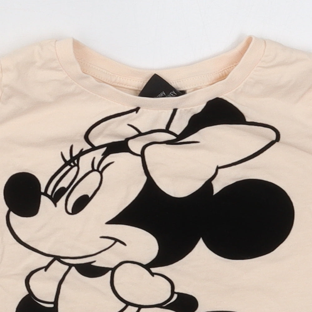 Primark Girls Beige  Cotton Basic T-Shirt Size 3-4 Years Crew Neck Pullover - Minnie Mouse