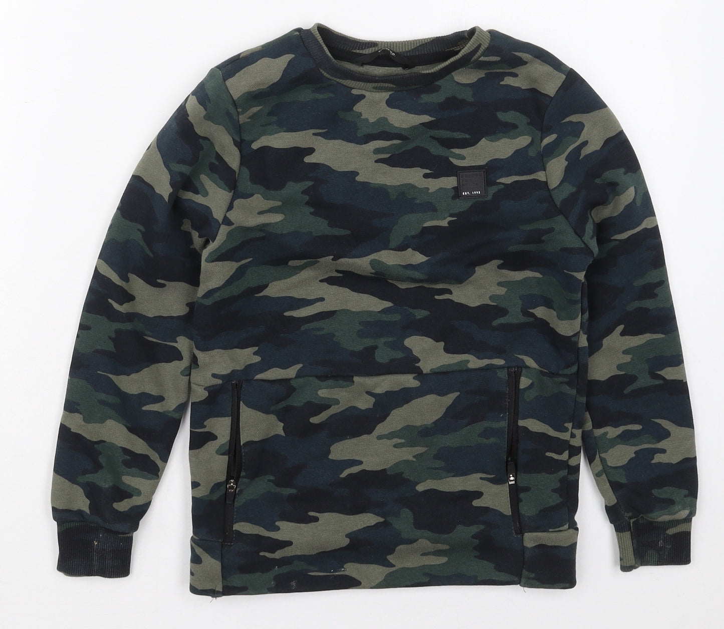 George Boys Green Camouflage Cotton Pullover Sweatshirt Size 7-8 Years  Pullover