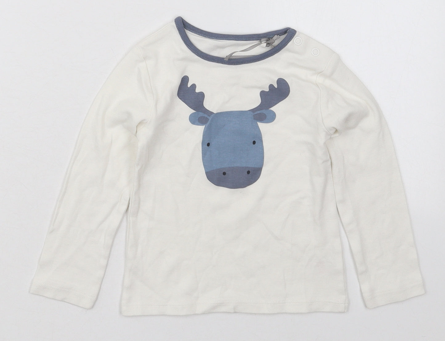 TU Boys White  Cotton Basic T-Shirt Size 18-24 Months Crew Neck Pullover - Moose