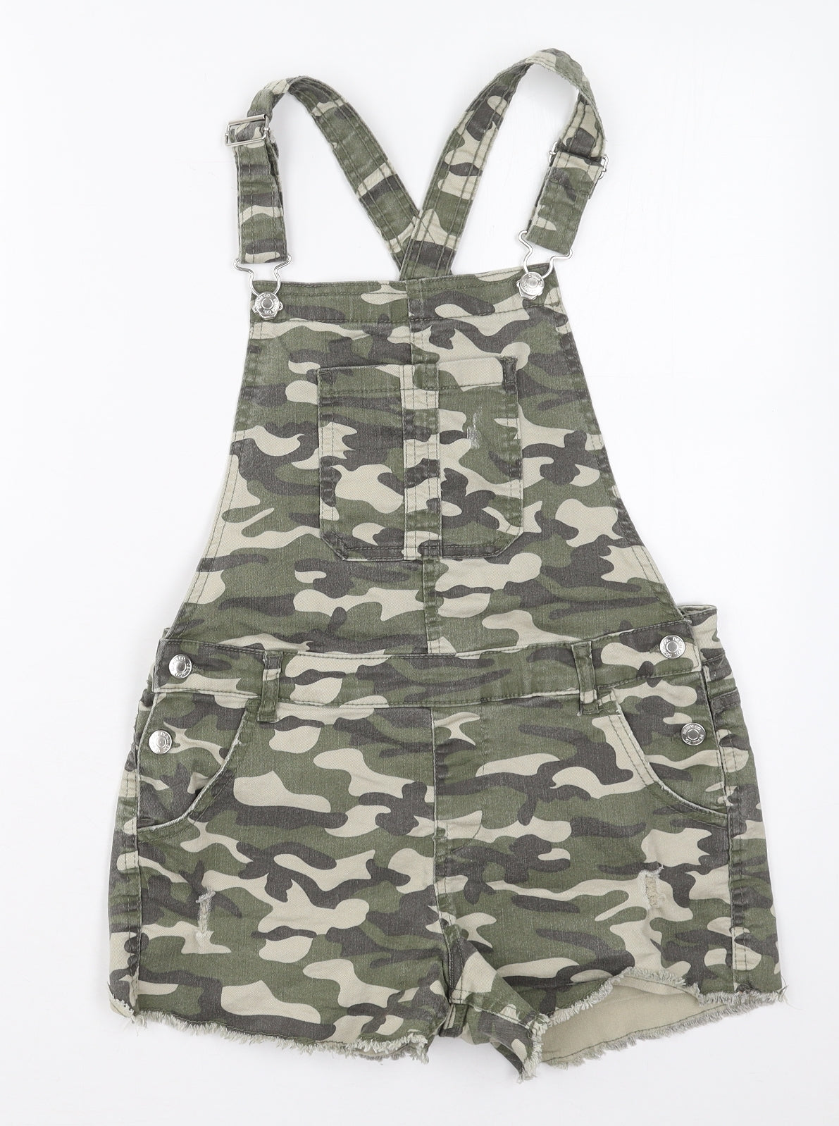 Denim Co Girls Green Camouflage Cotton Dungaree One-Piece Size 13-14 Years  Buckle