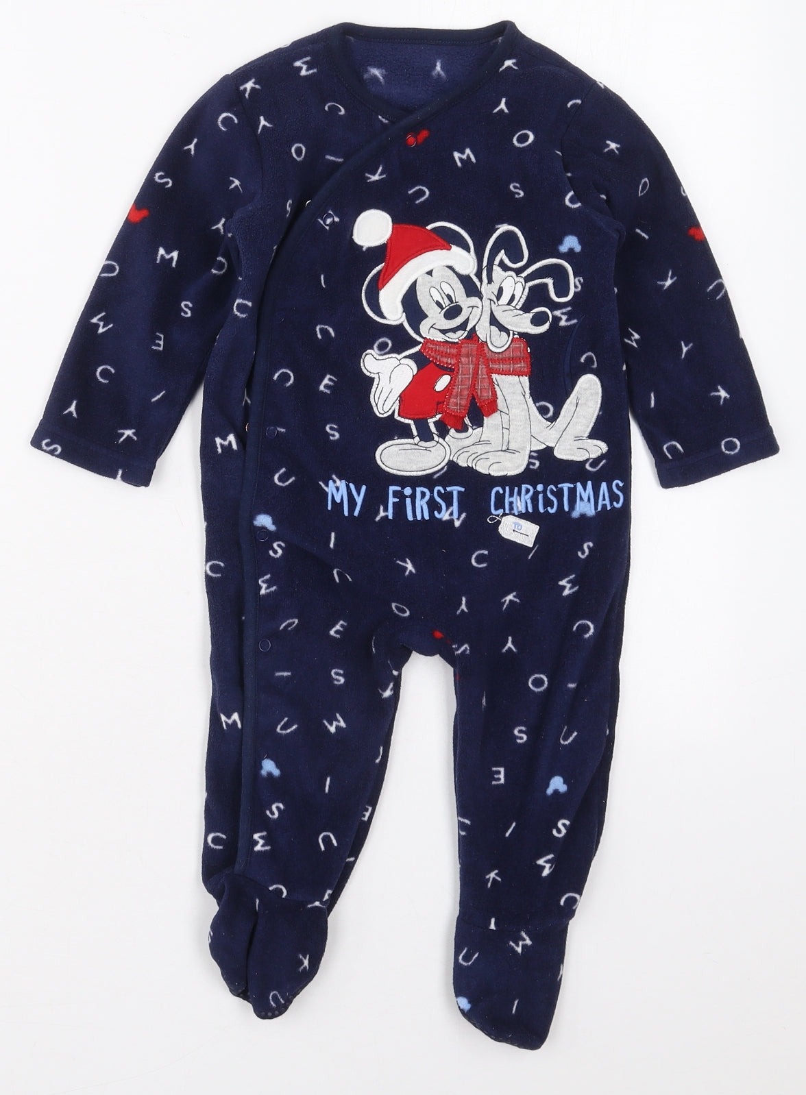 George Boys Blue Solid Polyester Cami One Piece Size 9-12 Months  Button - Mickey Mouse My First Christmas