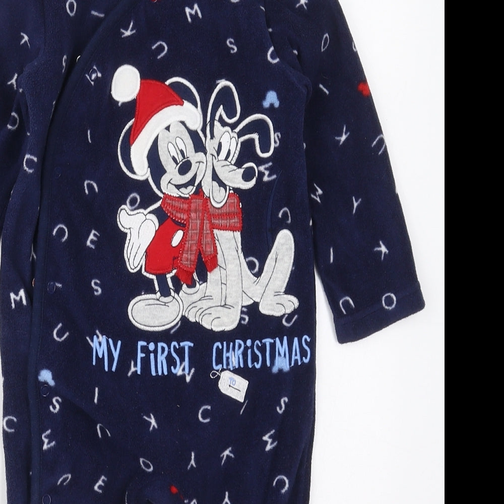 George Boys Blue Solid Polyester Cami One Piece Size 9-12 Months  Button - Mickey Mouse My First Christmas