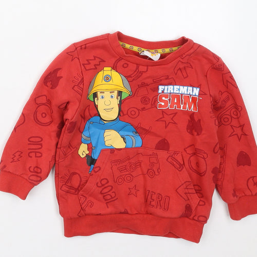 Tesco Boys Red  Cotton Pullover Sweatshirt Size 2-3 Years  Pullover - Fireman Sam