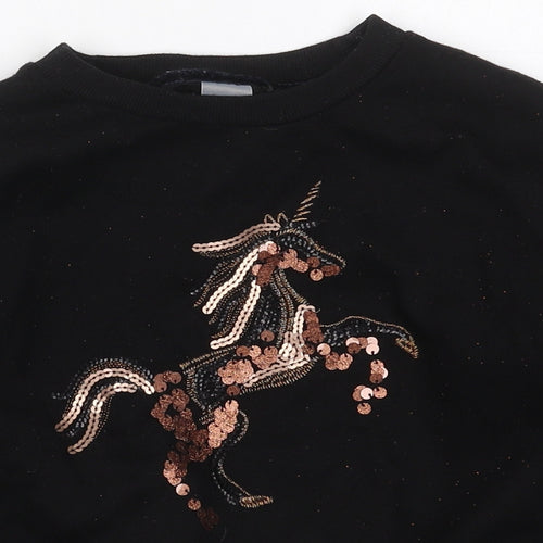 NEXT Girls Black  Cotton Pullover Sweatshirt Size 7 Years  Pullover - Unicorn