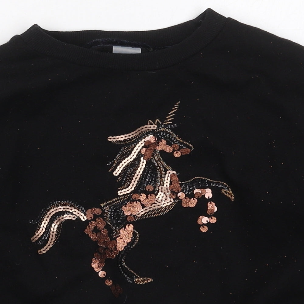 NEXT Girls Black  Cotton Pullover Sweatshirt Size 7 Years  Pullover - Unicorn