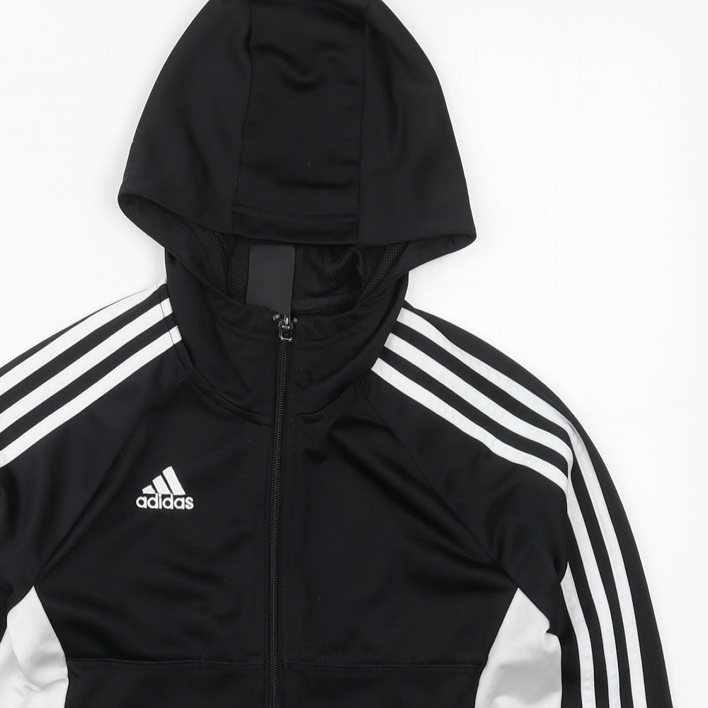 adidas Boys Black  Polyester Full Zip Hoodie Size 11-12 Years  Zip