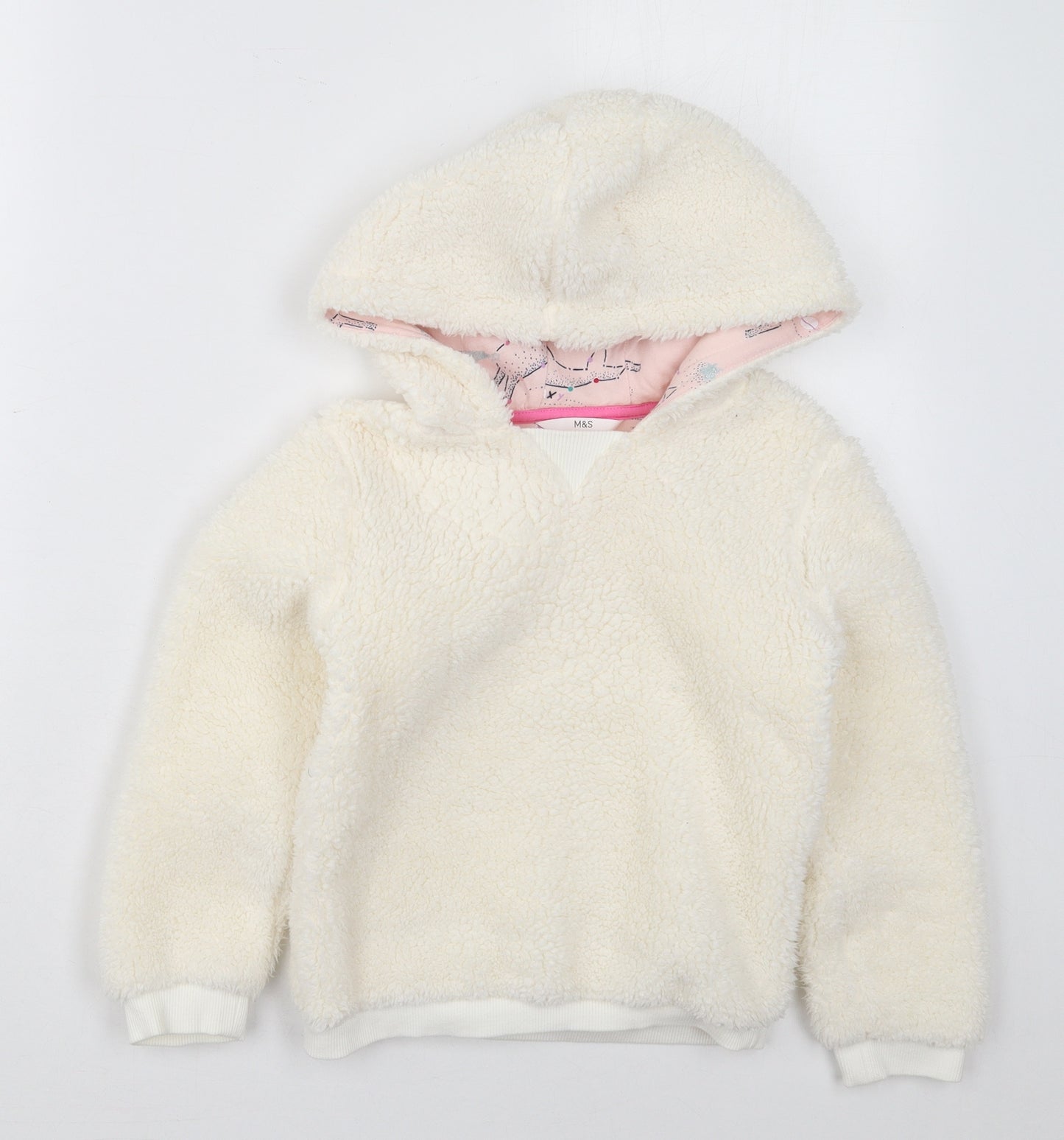 Marks and Spencer Girls White  Polyester Pullover Hoodie Size 6-7 Years  Pullover