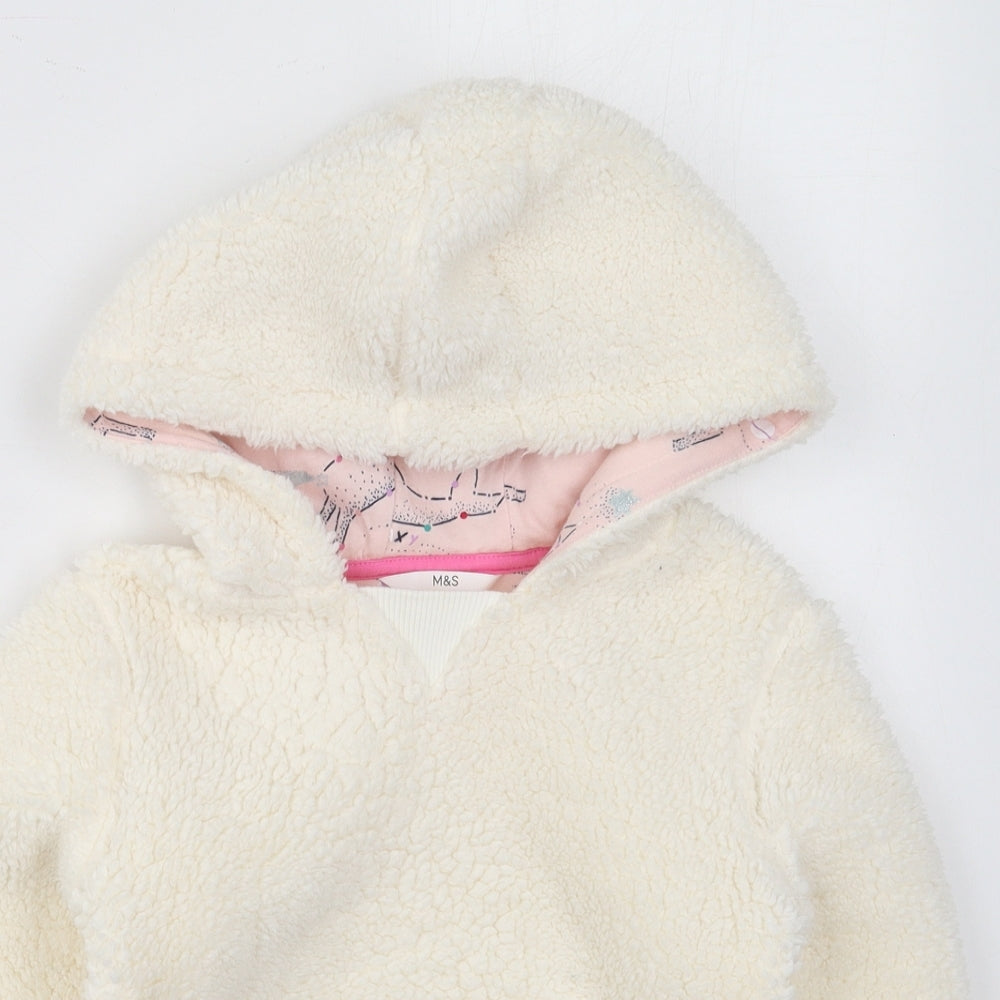 Marks and Spencer Girls White  Polyester Pullover Hoodie Size 6-7 Years  Pullover