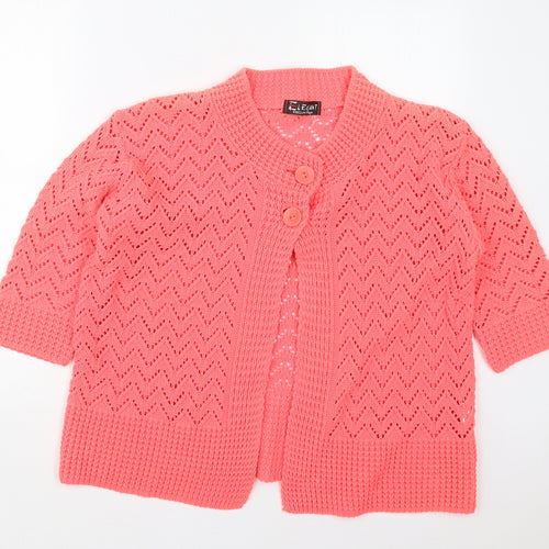Elegant Womens Pink Crew Neck  Acrylic Cardigan Jumper Size L