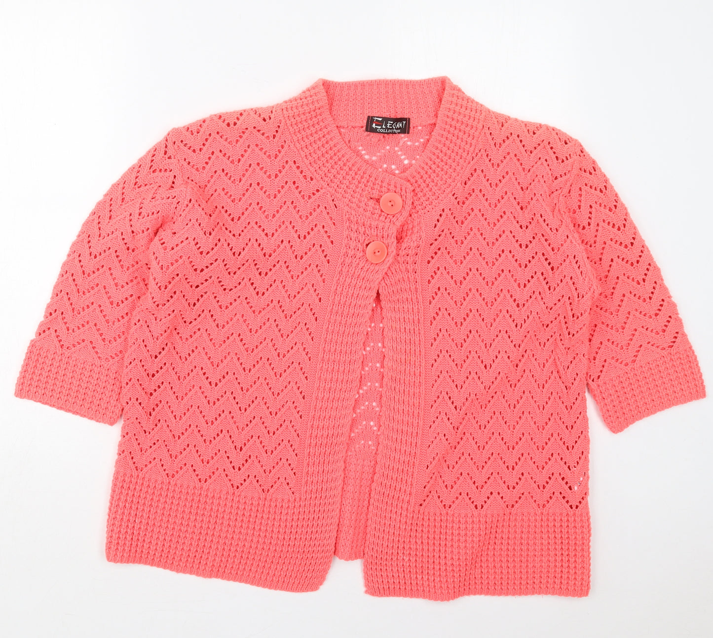 Elegant Womens Pink Crew Neck  Acrylic Cardigan Jumper Size L