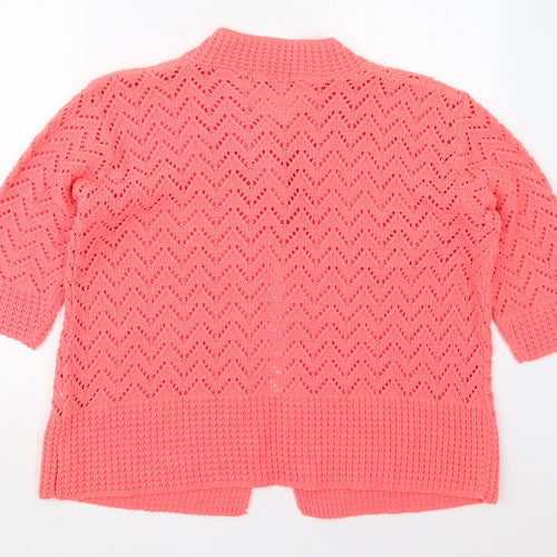 Elegant Womens Pink Crew Neck  Acrylic Cardigan Jumper Size L