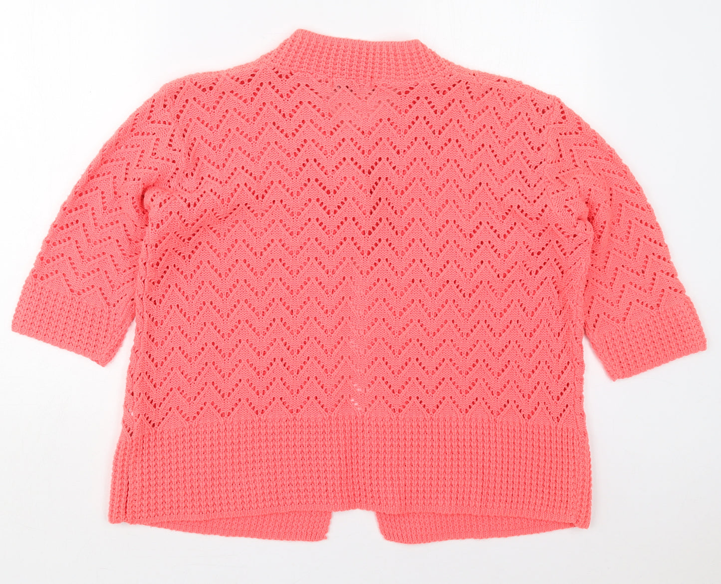 Elegant Womens Pink Crew Neck  Acrylic Cardigan Jumper Size L