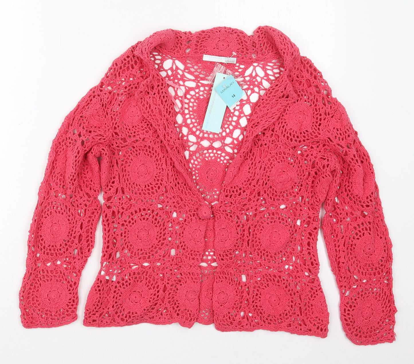 Matalan Womens Pink Collared  Cotton Cardigan Jumper Size 14