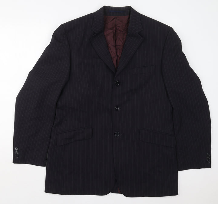 Jonathan Adams Mens Blue Striped Polyester Jacket Suit Jacket Size 40