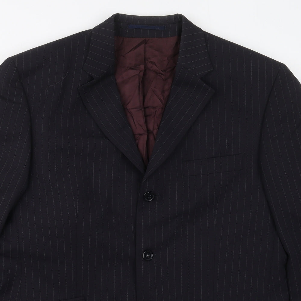 Jonathan Adams Mens Blue Striped Polyester Jacket Suit Jacket Size 40
