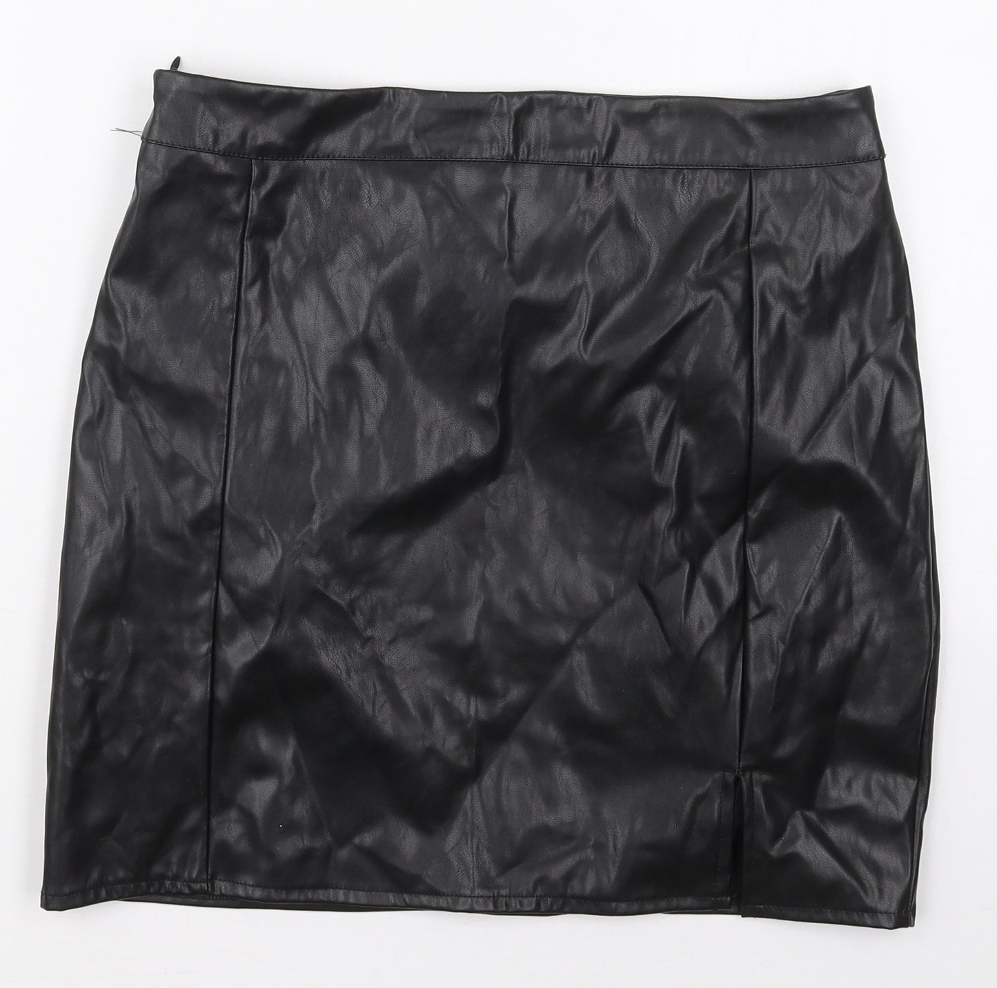 PRETTYLITTLETHING Womens Black  Polyurethane Mini Skirt Size 12  Regular Zip