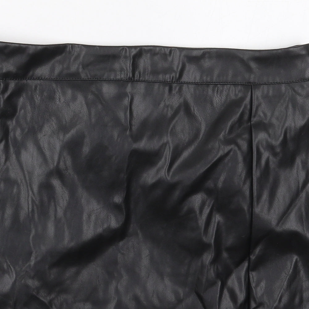 PRETTYLITTLETHING Womens Black  Polyurethane Mini Skirt Size 12  Regular Zip