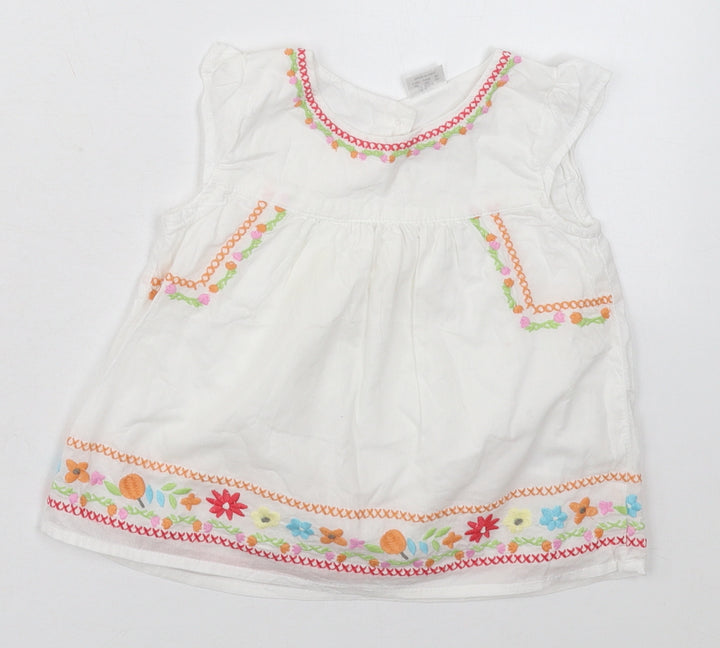 F&F Girls White Floral Cotton A-Line  Size 6-9 Months  Crew Neck Button