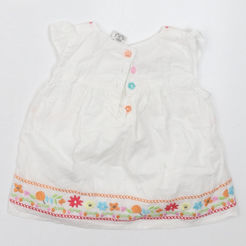 F&F Girls White Floral Cotton A-Line  Size 6-9 Months  Crew Neck Button